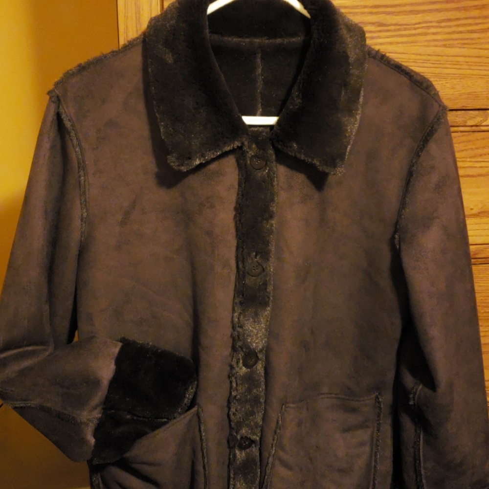 Chocolate Brown Sueded Soft Sherpa Coat